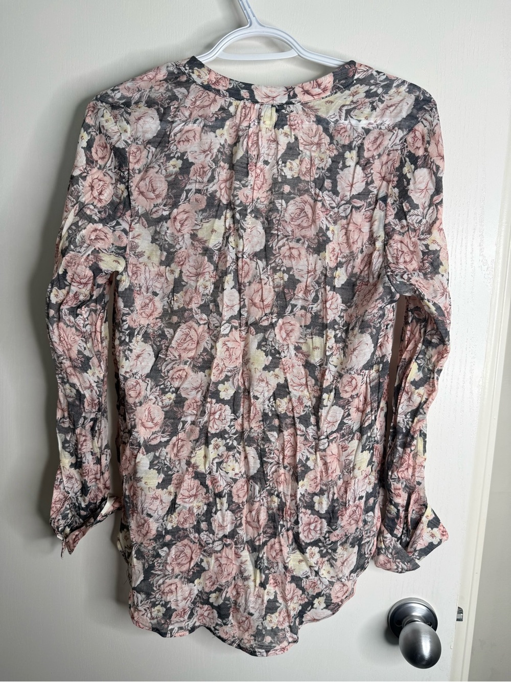 Kismet Floral Lace-Up Long Sleeve Blouse - Pink Floral Medium - Picture 4 of 4